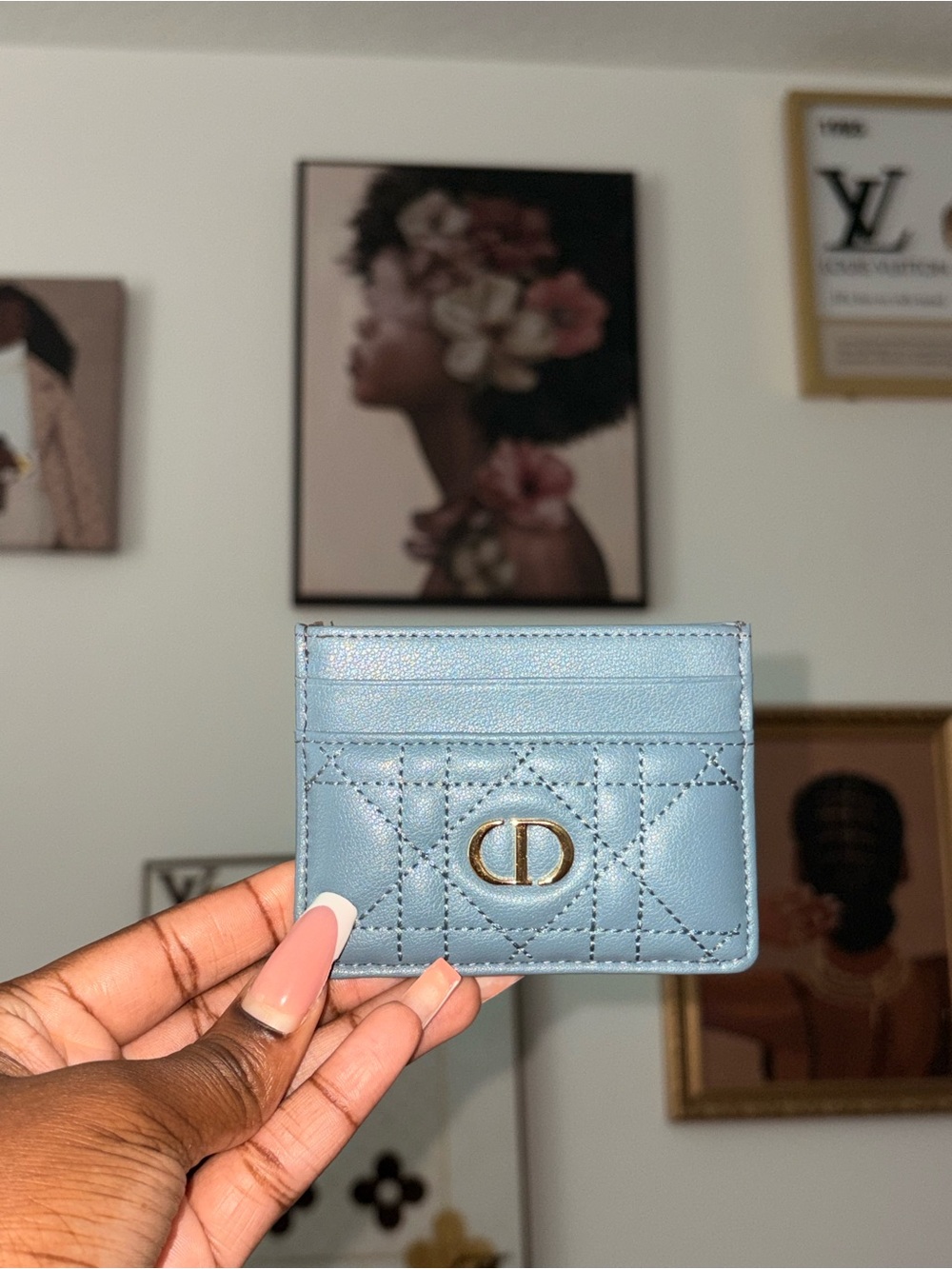 Christian Dior Blue Quilted Card Holder